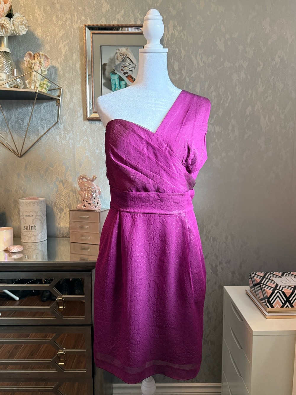 BCBGeneration One-Shoulder Fuchsia Pink/Purple Dress Size 12